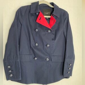 Talbot’s Petite Size SP Cotton Double Breasted Peacoat Jacket Navy with Red